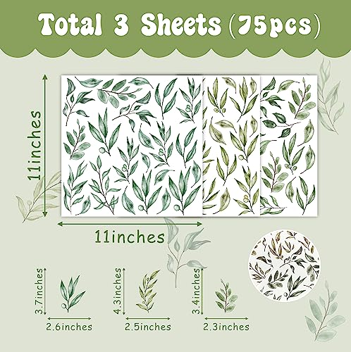 THEYGE Green Leaves Wall Stickers Green Tree Leaf Wall Stickers Boho Leaf Decal Modern Leaves Wall Decals Watercolor Botanical Plant Stickers for Nursery Bedroom Living Room Decor - Image 5