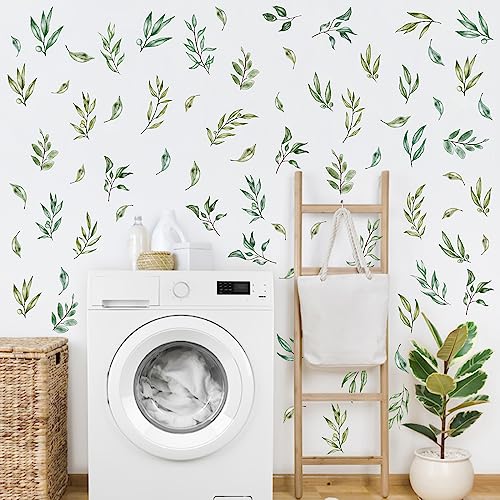 THEYGE Green Leaves Wall Stickers Green Tree Leaf Wall Stickers Boho Leaf Decal Modern Leaves Wall Decals Watercolor Botanical Plant Stickers for Nursery Bedroom Living Room Decor - Image 3