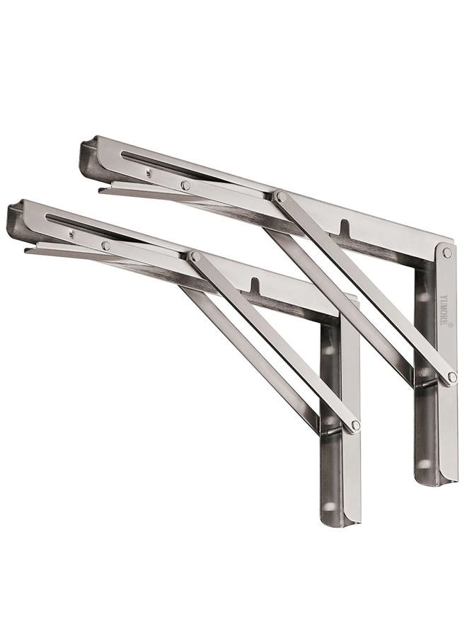 YUMORE Folding Shelf Brackets 12", Max Load: 330lb Heavy Duty Stainless Steel Collapsible Shelf Bracket for Table Work Bench, Space Saving DIY Bracket, Pack of 2 - Image 1