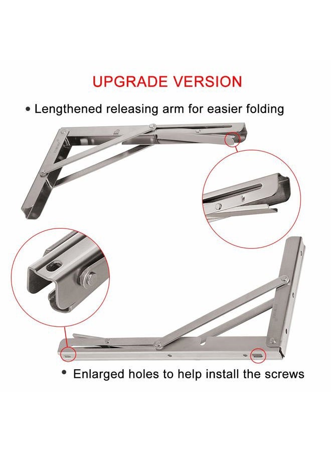 YUMORE Folding Shelf Brackets 12", Max Load: 330lb Heavy Duty Stainless Steel Collapsible Shelf Bracket for Table Work Bench, Space Saving DIY Bracket, Pack of 2 - Image 2