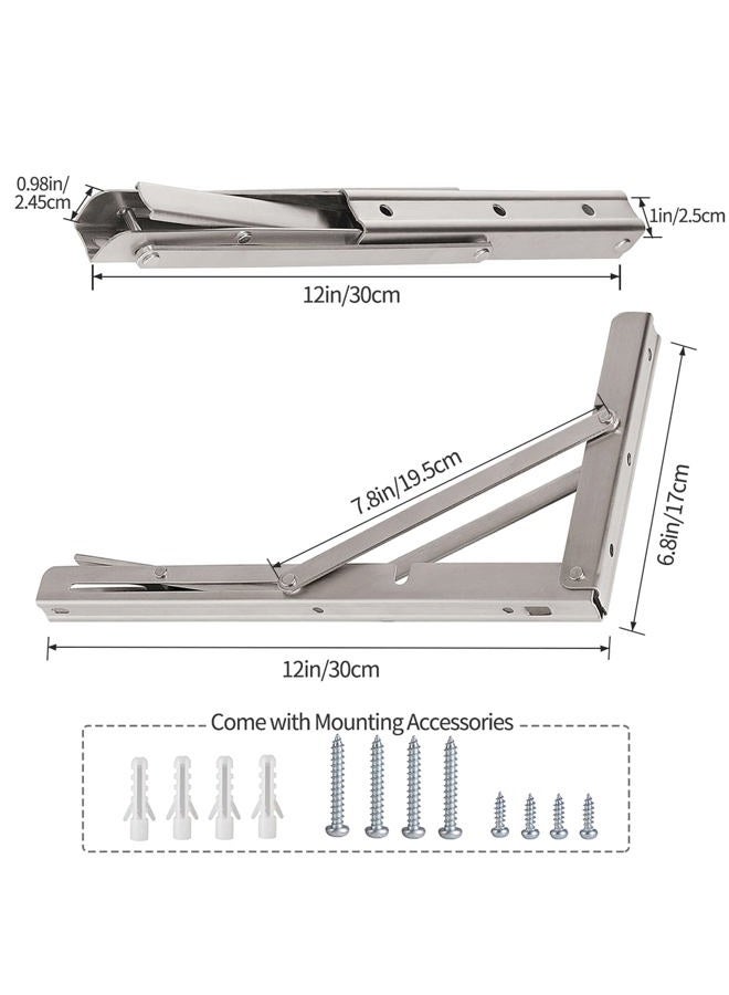 YUMORE Folding Shelf Brackets 12", Max Load: 330lb Heavy Duty Stainless Steel Collapsible Shelf Bracket for Table Work Bench, Space Saving DIY Bracket, Pack of 2 - Image 5