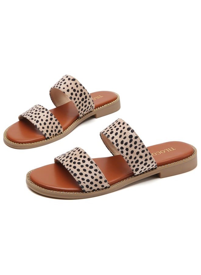 Tilocow Women's Flat Sandals with Rivets Inlaid Slip on Sandals Two Strap Casual Summer Shoes - Image 3