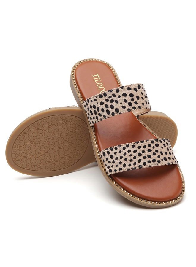 Tilocow Women's Flat Sandals with Rivets Inlaid Slip on Sandals Two Strap Casual Summer Shoes - Image 4