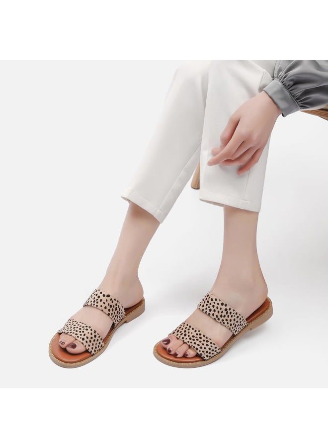 Tilocow Women's Flat Sandals with Rivets Inlaid Slip on Sandals Two Strap Casual Summer Shoes - Image 2