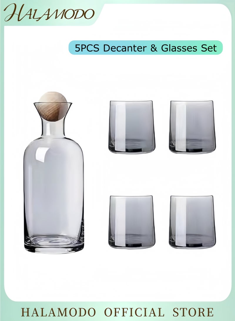 Halamodo 5PCS Decanter &Glasses Set Crystal Decanter Set Glass Carafe Set Vintage Glassware Water Pitcher Electroplating Process Glass Water Bottle for Home Office - Image 1