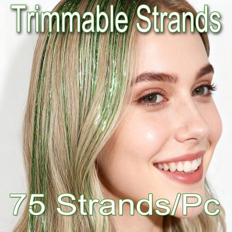 HANDWIG Olive Green Clip in Hair Tinsel, 24 Inch 75 Strands Heat Resistant Glitter Hair Extensions, 6 Packs Fairy Hair for St. Patrick's Day Music Festival Outdoor Fall - Image 3