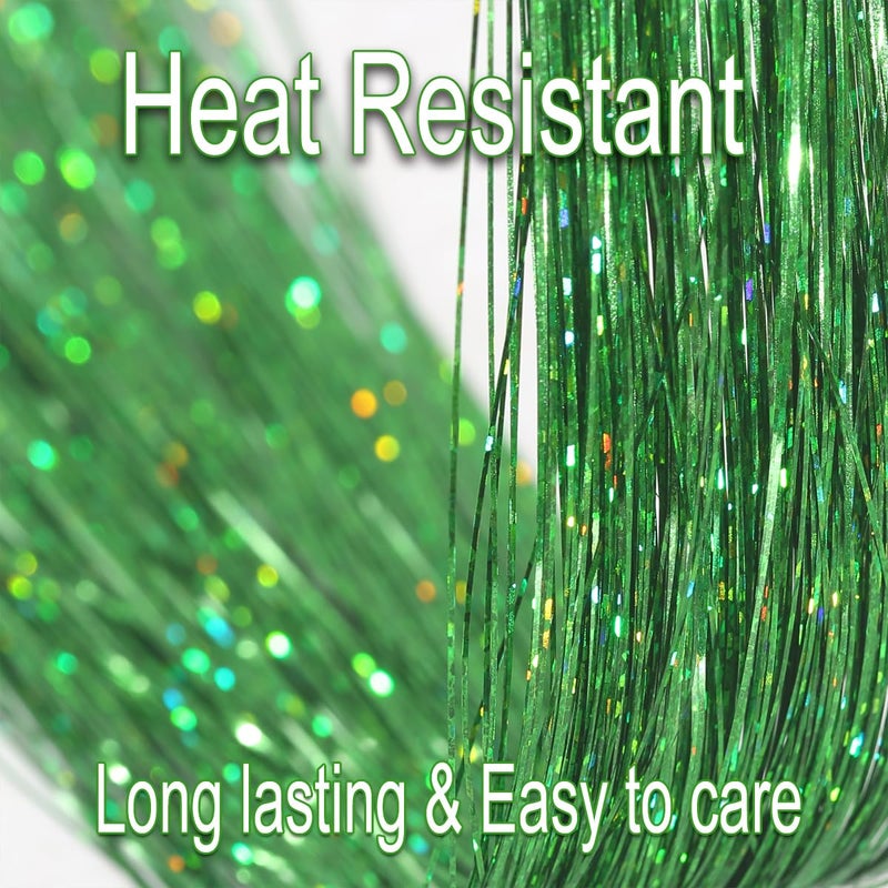 HANDWIG Olive Green Clip in Hair Tinsel, 24 Inch 75 Strands Heat Resistant Glitter Hair Extensions, 6 Packs Fairy Hair for St. Patrick's Day Music Festival Outdoor Fall - Image 4