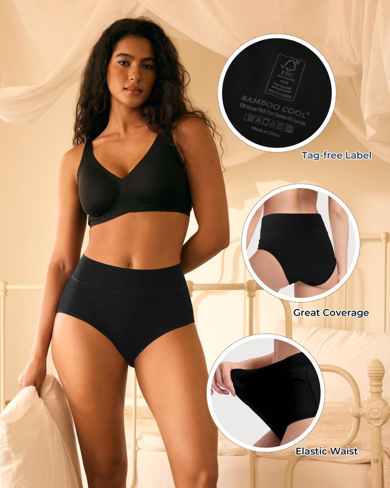 BAMBOO COOL Women's Underwear High Waisted Briefs Full Coverage Soft and Breathable Panties, 5-Pack - Image 5