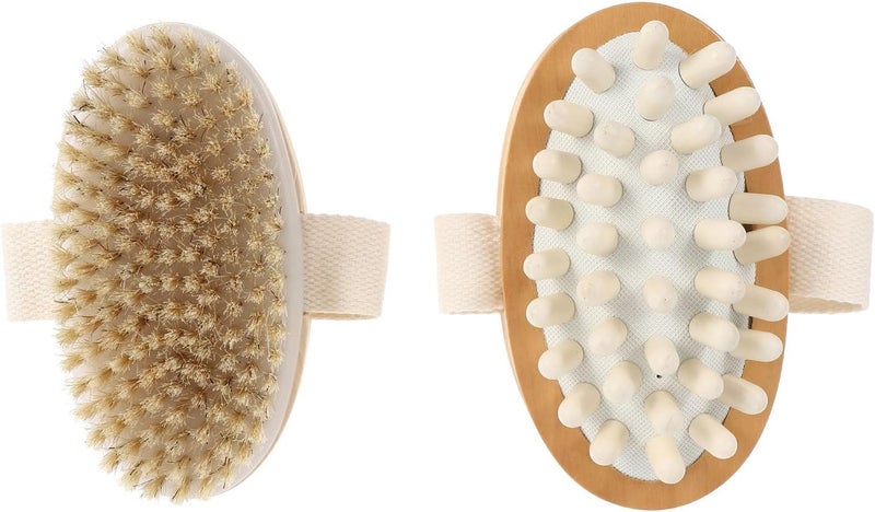 IMIKEYA 2pcs Wood Handle Body Massage Brush and Dry Skin Exfoliator Bath Brush for Full Body Care and Skin Renewal - Image 1