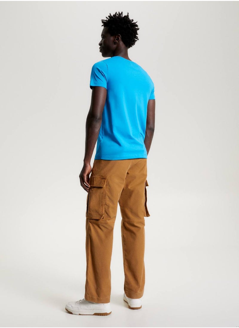 TOMMY HILFIGER Men's Crew Neck Extra Slim T-Shirts - Cotton, Blue  - Image 3