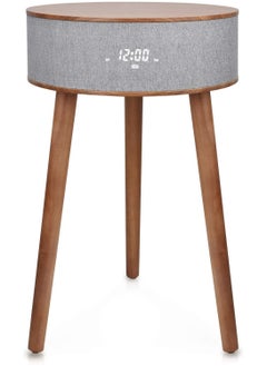DTS4 Portable Bluetooth Speaker with Wireless Charger and USB Charging Dock, Smart Side Table (Walnut Wood)