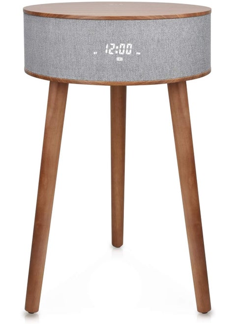 DTS4 Portable Bluetooth Speaker with Wireless Charger and USB Charging Dock, Smart Side Table (Walnut Wood)