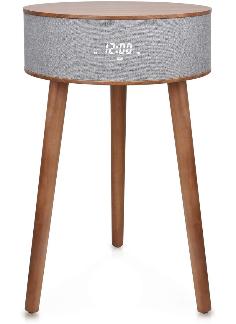 ALCOACH - DTS4 Portable Bluetooth Speaker with Wireless Charger and USB Charging Dock, Smart Side Table (Walnut Wood) - Image 1