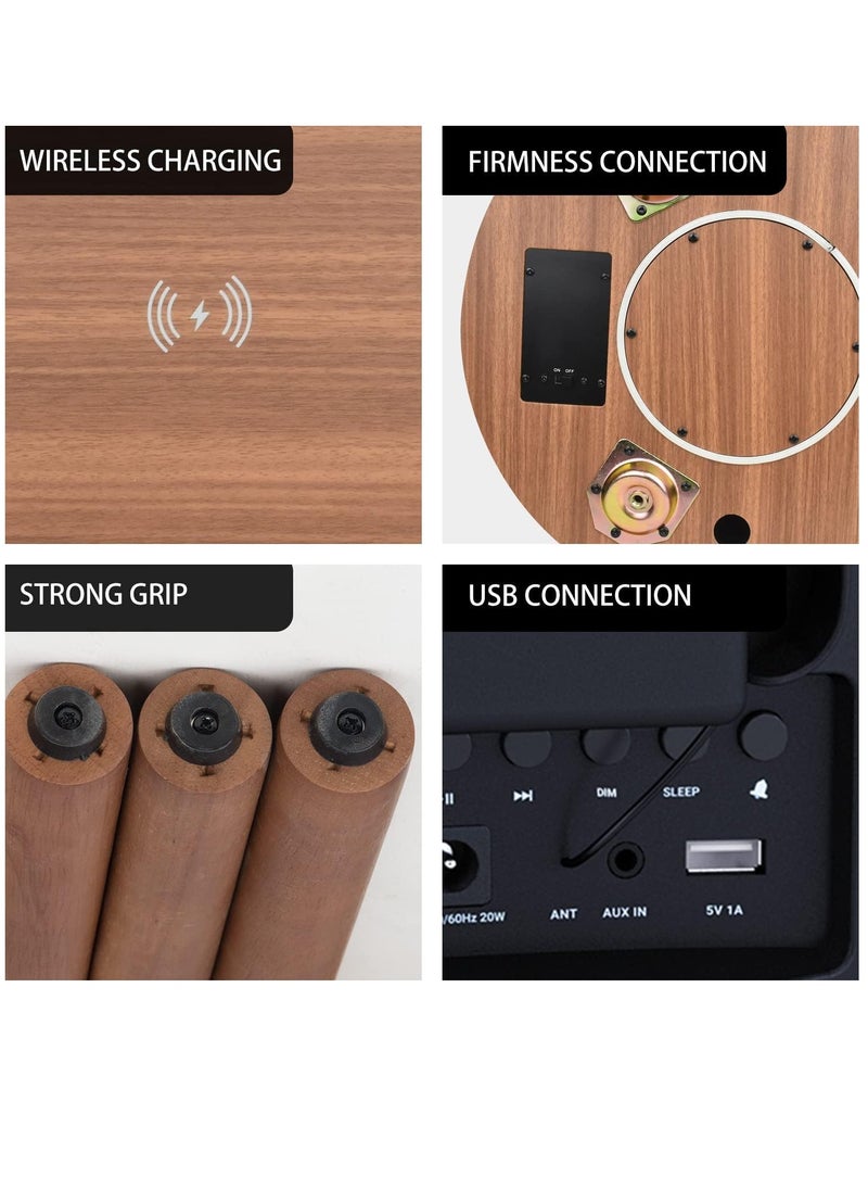 ALCOACH - DTS4 Portable Bluetooth Speaker with Wireless Charger and USB Charging Dock, Smart Side Table (Walnut Wood) - Image 1