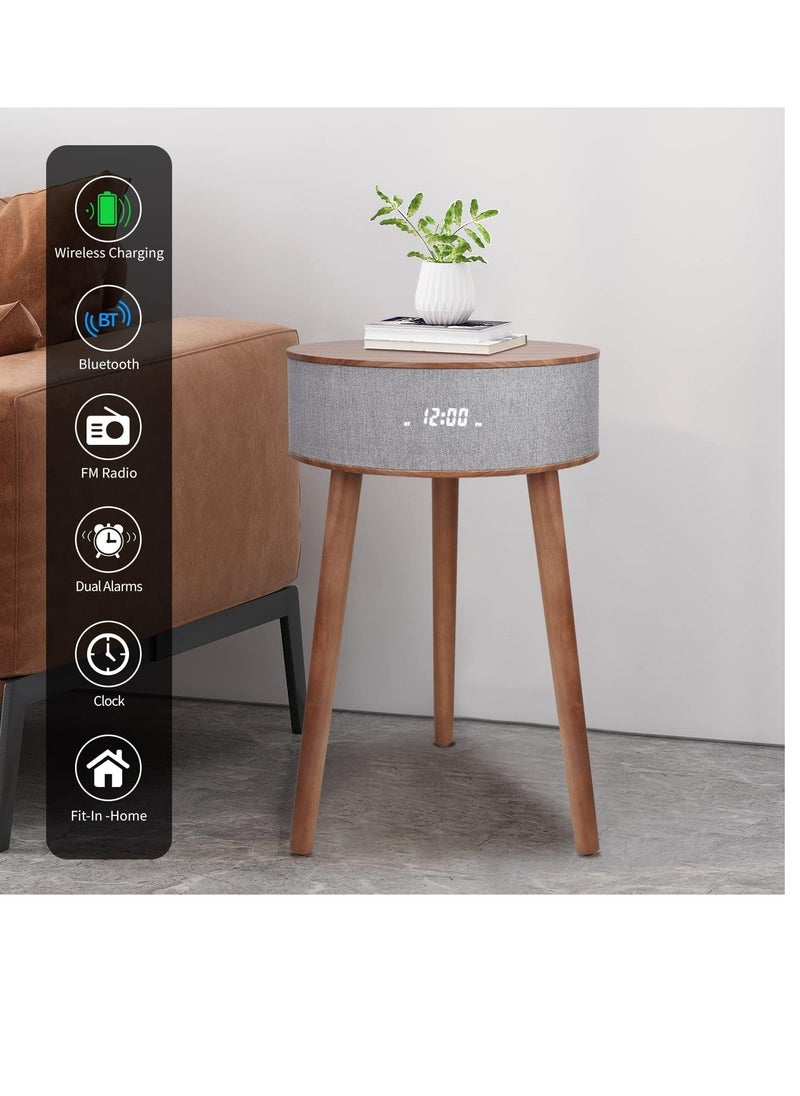 ALCOACH - DTS4 Portable Bluetooth Speaker with Wireless Charger and USB Charging Dock, Smart Side Table (Walnut Wood) - Image 1