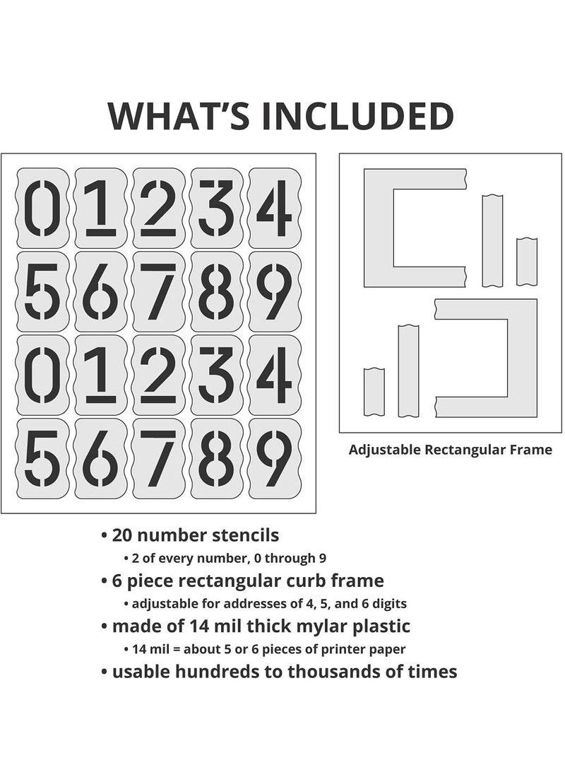 Y&D - Curb Stencil Kit for Address Painting, Reusable Plastic Numbers Stencils - 14 Mil Mylar Painting in Wall Wood Road Mailbox [4" Tall Numbers, 2 of Each] - Image 1