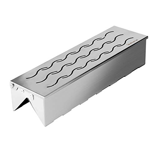 Skyflame Wood Chip Smoker Box, Stainless Steel Double V-shape BBQ Smoke Box with Hinged Lid for Charcoal & Propane Gas Grill, 12.5"(L) x 3.3"(W) x 2.5"(H), U.S. Design Patent - Image 1