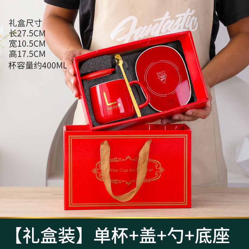 55-Degree Heated Mug Set Ceramic Gift Red thermostatic cup set 
