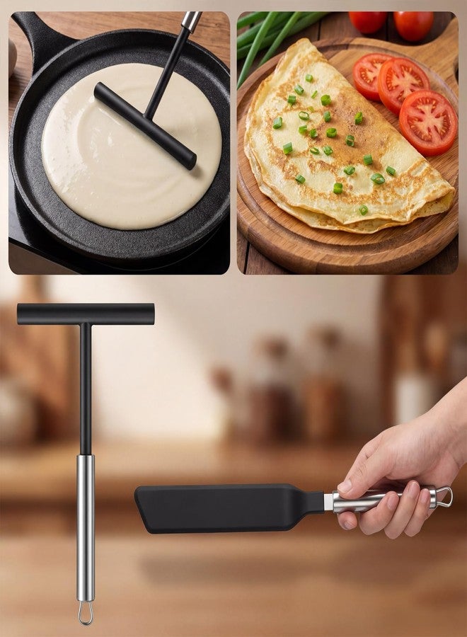 Qulkws 2 Pack Crepe Spreader and Spatula Kit Stainless Steel Crepe Spreader Tool 13.4 Inch Spatula Turner 8 Inch T-Shaped Batter Spreaders Pancake Tool Fit Crepes Pan Maker - Image 4