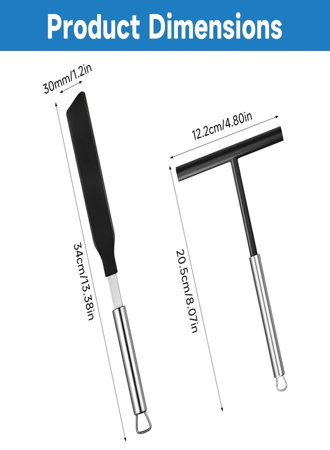 Qulkws 2 Pack Crepe Spreader and Spatula Kit Stainless Steel Crepe Spreader Tool 13.4 Inch Spatula Turner 8 Inch T-Shaped Batter Spreaders Pancake Tool Fit Crepes Pan Maker - Image 2