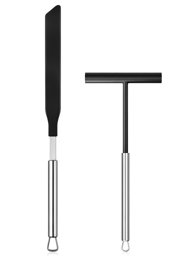 Qulkws 2 Pack Crepe Spreader and Spatula Kit Stainless Steel Crepe Spreader Tool 13.4 Inch Spatula Turner 8 Inch T-Shaped Batter Spreaders Pancake Tool Fit Crepes Pan Maker - Image 1