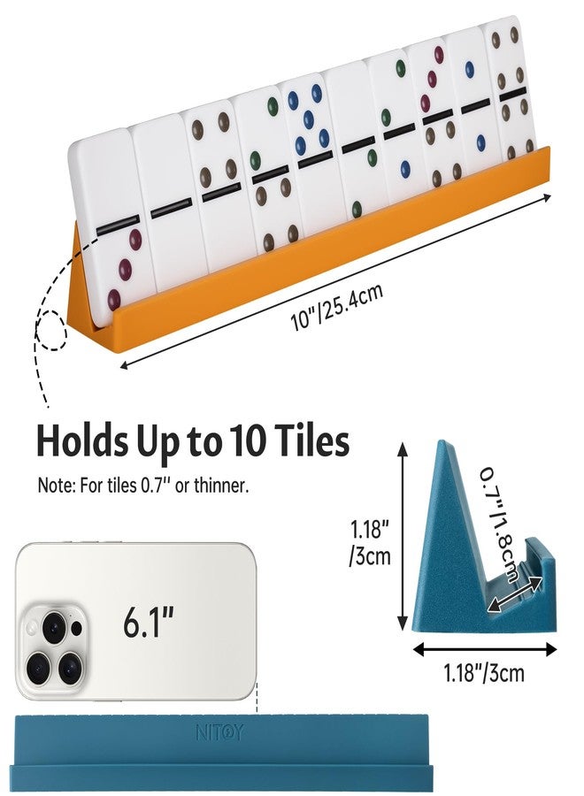 NiToy Silicone Domino Racks Set of 8, 10"x1.18"x1.18" Dominoes Holders/Trays 3 Tilt Options for Mexican Train Chickenfoot & Other Domino Games, Double 6 Accessories, 4 Colors (Dominoes NOT Included) - Image 5
