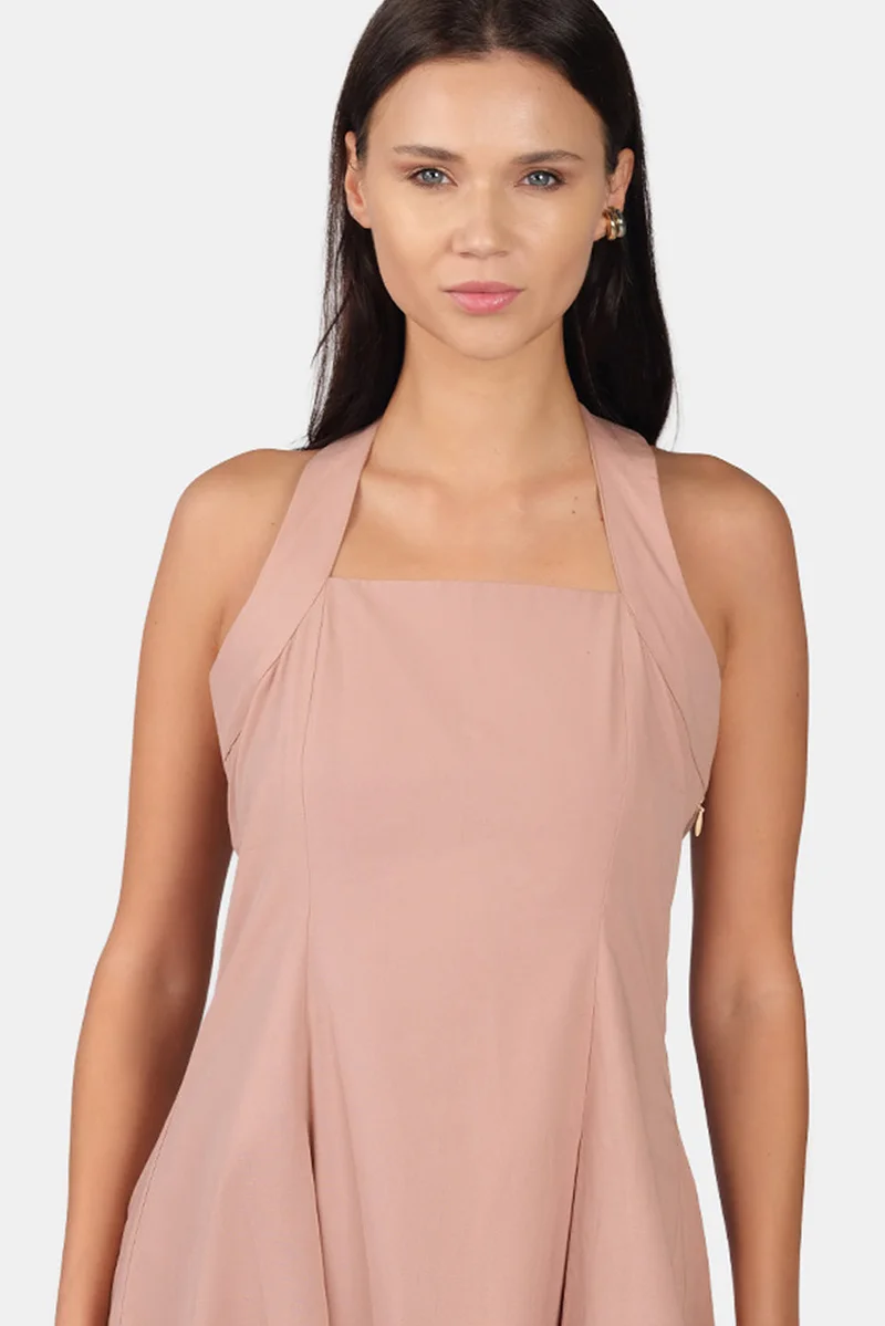 Virgio  Solid Cotton Halter Neck Midi Dress for Women for Women | Best Price UAE