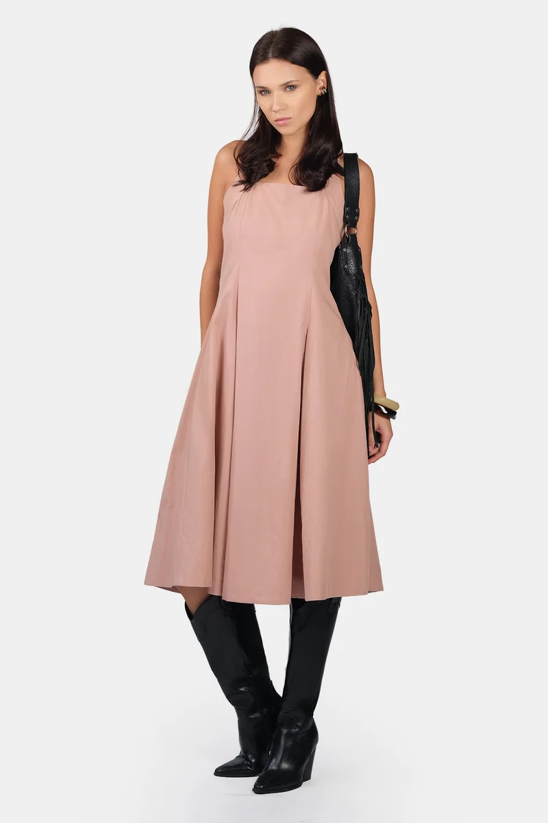 فيرجيو Solid Cotton Halter Neck Midi Dress for Women