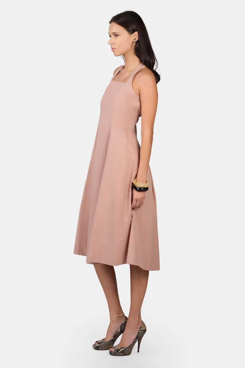 Virgio  Solid Cotton Halter Neck Midi Dress for Women for Women | Best Price UAE