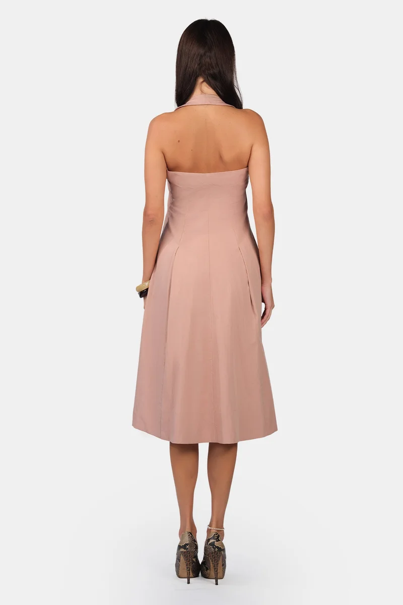 Virgio  Solid Cotton Halter Neck Midi Dress for Women for Women | Best Price UAE
