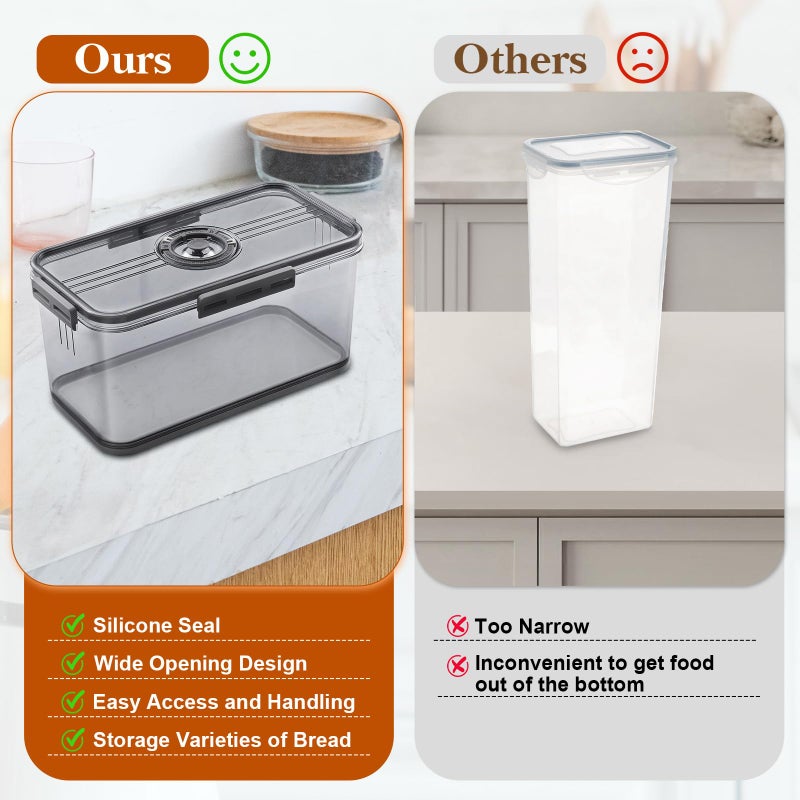 ANYPROLUS Bread Box for Homemade Bread Boxes for Kitchen Counter Airtight, Time Recording Bread Storage Container with Lid, Bread Containers Storage Airtight Loaf Bread Keeper, Large, Dark Grey - Image 3