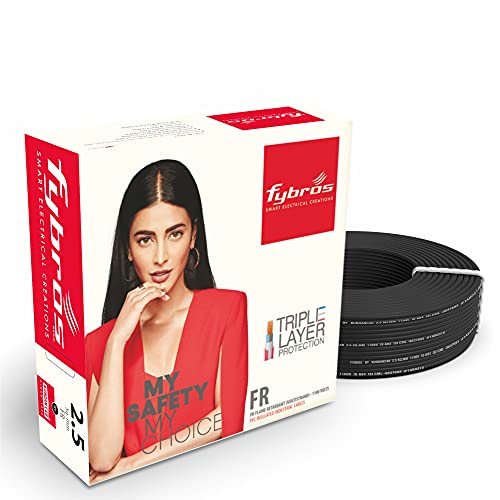 Fybros PVC Insulated 2.5 Sq Mm Wire| Multistrands FR Black Copper Wires & Cables| Cables For wiring | 2.5 Sq Mm sqmm Black wire 45 meter| Industrial Wire Cable| Electrical Wire - Image 1