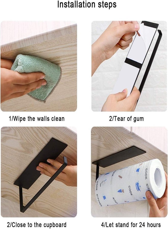 Hakily Metal Black Tissue Roll Paper Holder/Paper Towel Holder for Home, Paper Roll Dispenser Self Adhesive Wall Mounted 3 in 1 Paper Towel Holders- No Drilling (1pcs, Tissue Rack) - Image 4