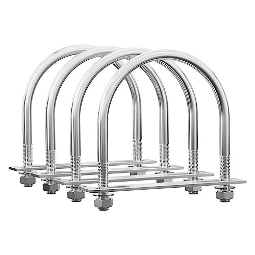 FOCMKEAS 4 Sets 304 Stainless Steel Round Bend U-Bolts 4.25"(108mm) Inner Width 5.59"(142mm) Length M10 with Nuts, Frame Plate, Washers, Accessories for Boat Trailer Axle Sailboat Trailer - Image 1