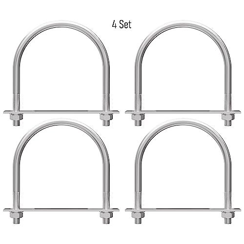 FOCMKEAS 4 Sets 304 Stainless Steel Round Bend U-Bolts 4.25"(108mm) Inner Width 5.59"(142mm) Length M10 with Nuts, Frame Plate, Washers, Accessories for Boat Trailer Axle Sailboat Trailer - Image 4