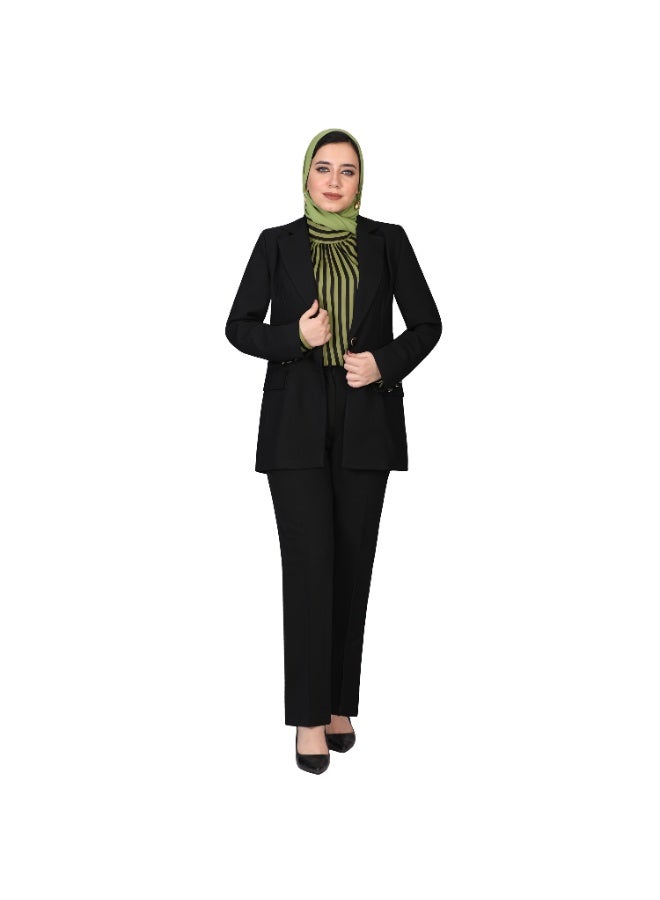 Smoky Egypt Elegant Lady Solid Blazer-Black - Image 1