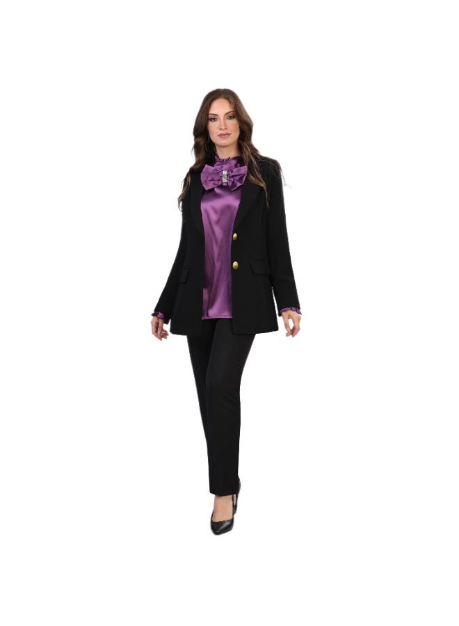 Smoky Egypt Elegant Lady Solid Blazer-Black - Image 3
