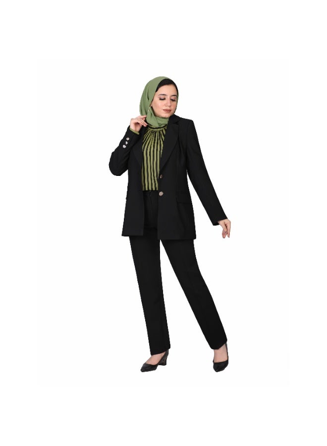 Smoky Egypt Elegant Lady Solid Blazer-Black - Image 4