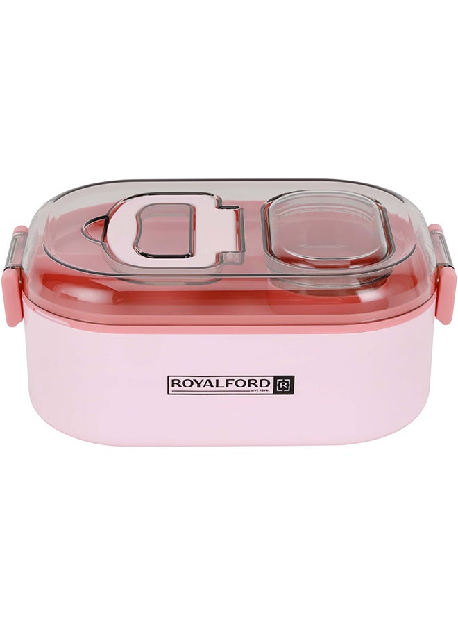 Royalford 950ml Lunch Box with Spoon - RF12175, Plastic rectangular tiffin with lid, leak-proof spacer, sturdy locks, and spill-proof design. BPA-free, odor-free PP polymer. Multicolour 950ml - Image 2