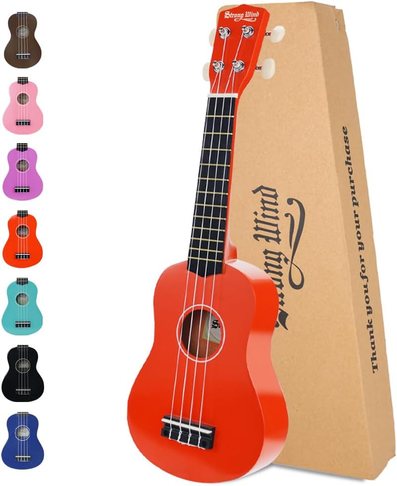 Strong wind Soprano Ukulele 21 Inch Basswood Ukeleles for Beginners Four Strings Hawaiian Guitar Ukulele for Adults Teenagers, Orange - Image 1
