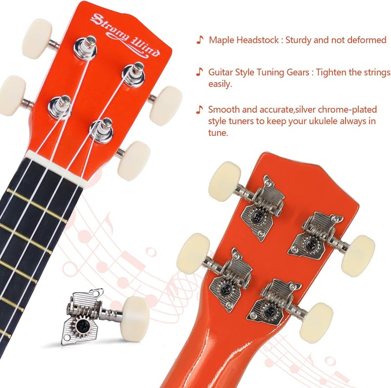 Strong wind Soprano Ukulele 21 Inch Basswood Ukeleles for Beginners Four Strings Hawaiian Guitar Ukulele for Adults Teenagers, Orange - Image 5