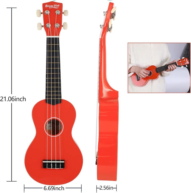 Strong wind Soprano Ukulele 21 Inch Basswood Ukeleles for Beginners Four Strings Hawaiian Guitar Ukulele for Adults Teenagers, Orange - Image 3