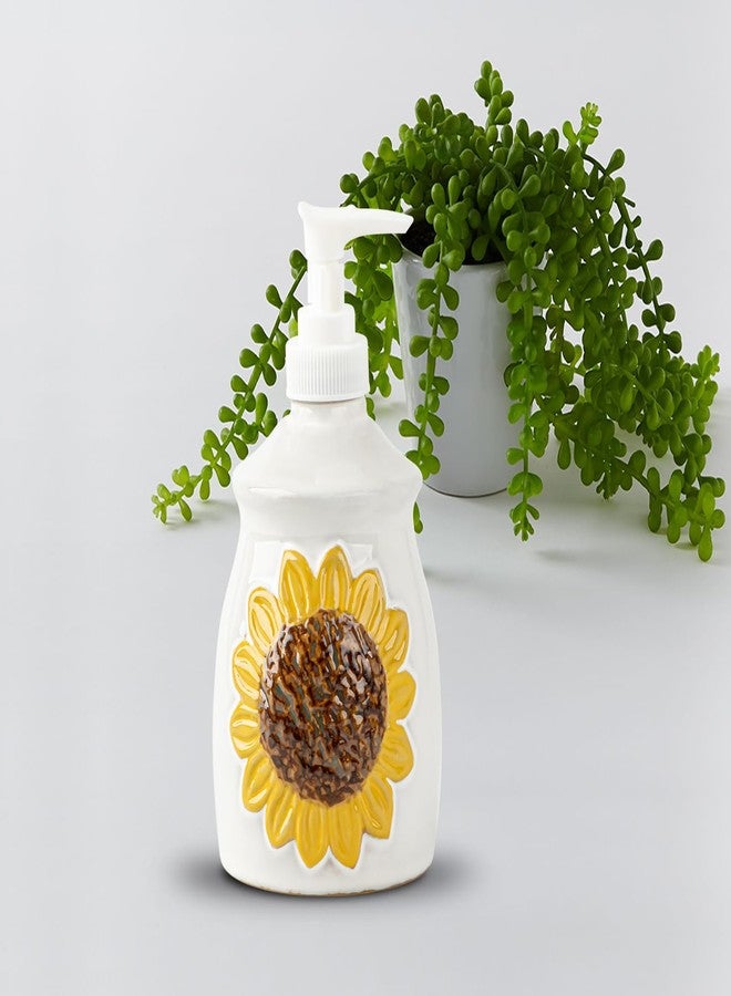 GABROC Sunflower Soap Dispenser Bathroom Cramic Hand Soap Dispensor for Bathroom White Bathroom Soap Dispenser - Image 2