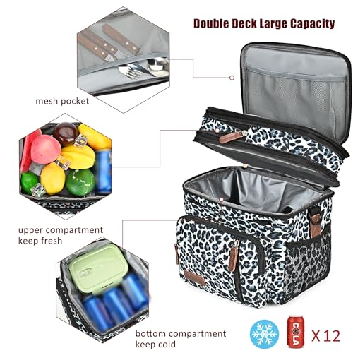 MIYCOO Lunch Bag & Lunch Box for Women Men Double Deck - Leakproof Insulated Soft Large Adult Lunch Cooler Bag for Work, Beach, Picnic, Camping, Travel (Leopard print,15L) - Image 4