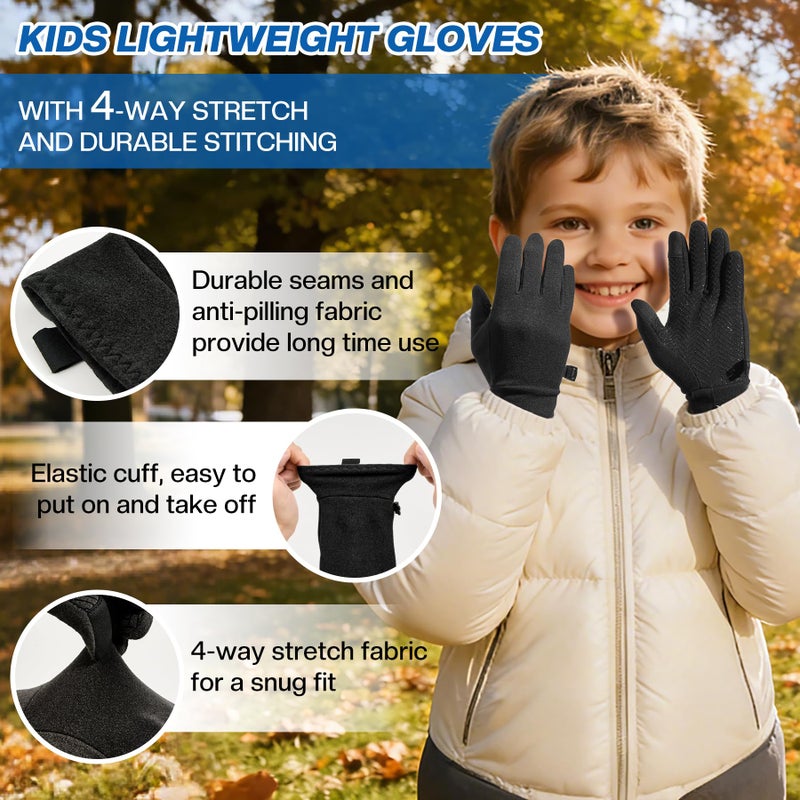 Sukeen Lightweight Kids Gloves for Boys Girls Touchscreen Anti-slip Winter Warm Liner Gloves Aged 4-10 Running Cycling Soccer - Image 2