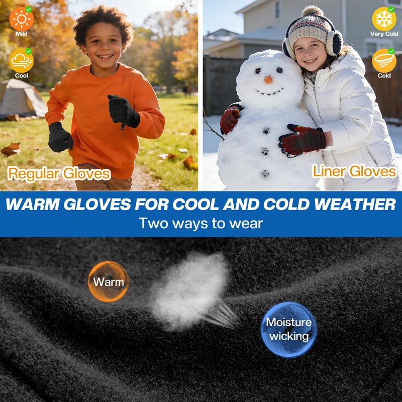 Sukeen Lightweight Kids Gloves for Boys Girls Touchscreen Anti-slip Winter Warm Liner Gloves Aged 4-10 Running Cycling Soccer - Image 4