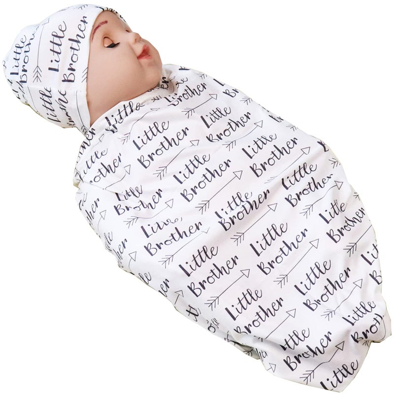 Newborn Swaddle Blanket with Beanie SetSoft Stretchy Blanket for 03 Months Baby Boys and Girls Brother