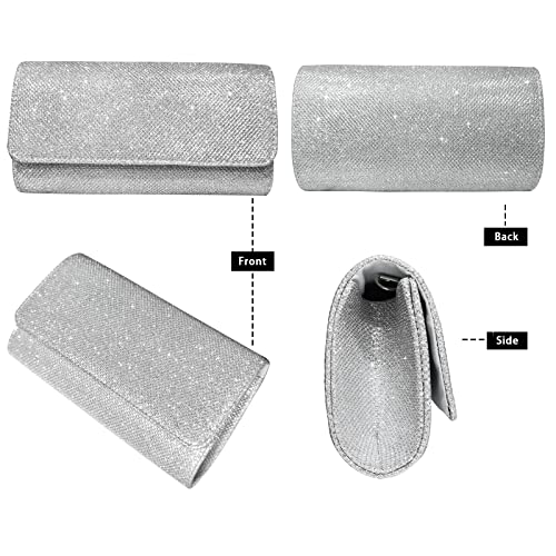 Outrip Women's Evening Bag Clutch Purse Glitter Party Wedding Handbag with Chain (Silver) - Image 3