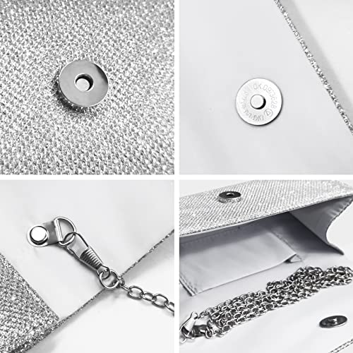 Outrip Women's Evening Bag Clutch Purse Glitter Party Wedding Handbag with Chain (Silver) - Image 5