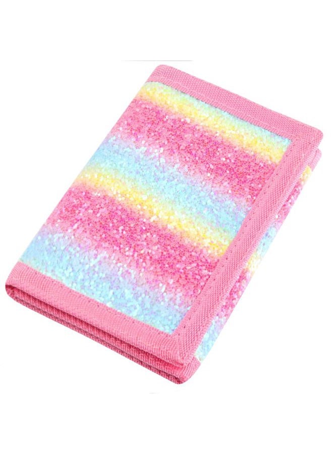 Polmmys RFID Trifold Canvas Outdoor Sports Wallet for Men, Cute Coin Purse with Zipper and Front Pocket for Kids, Camouflage Color, Bling07 Rose, Small, Glitter Style - Image 1